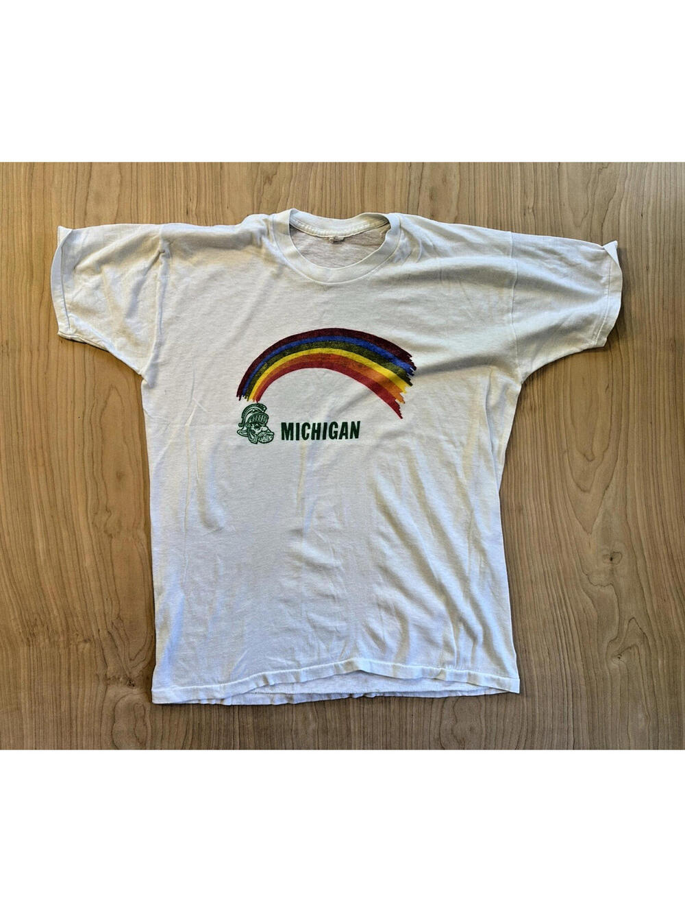 Vintage 80’s MICHIGAN STATE university SPARTANS  T Shirt RAINBOW 5050 Label Rare